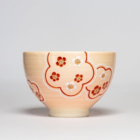Kyoto Ware Matcha Bowl “Red and White Plum Blossoms”