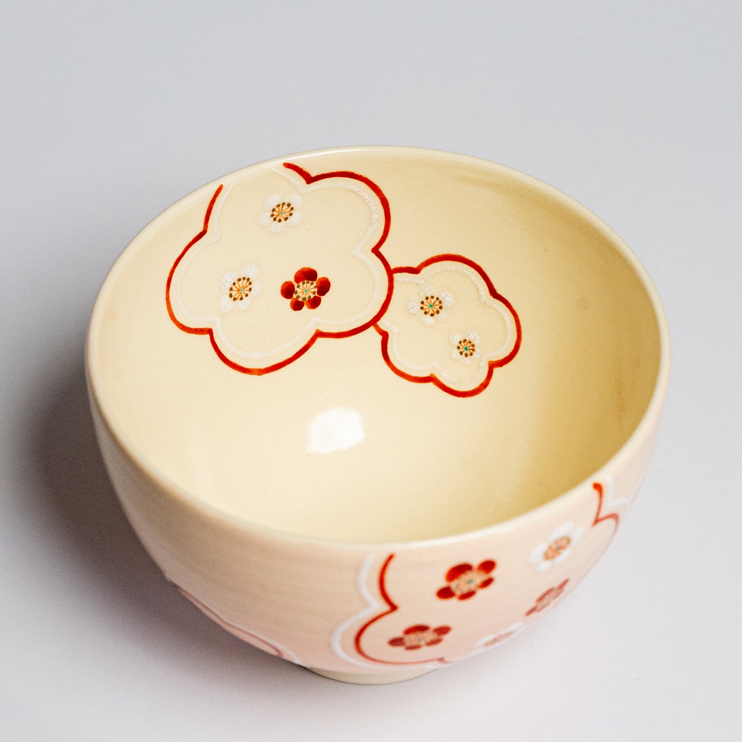 Kyoto Ware Matcha Bowl “Red and White Plum Blossoms”