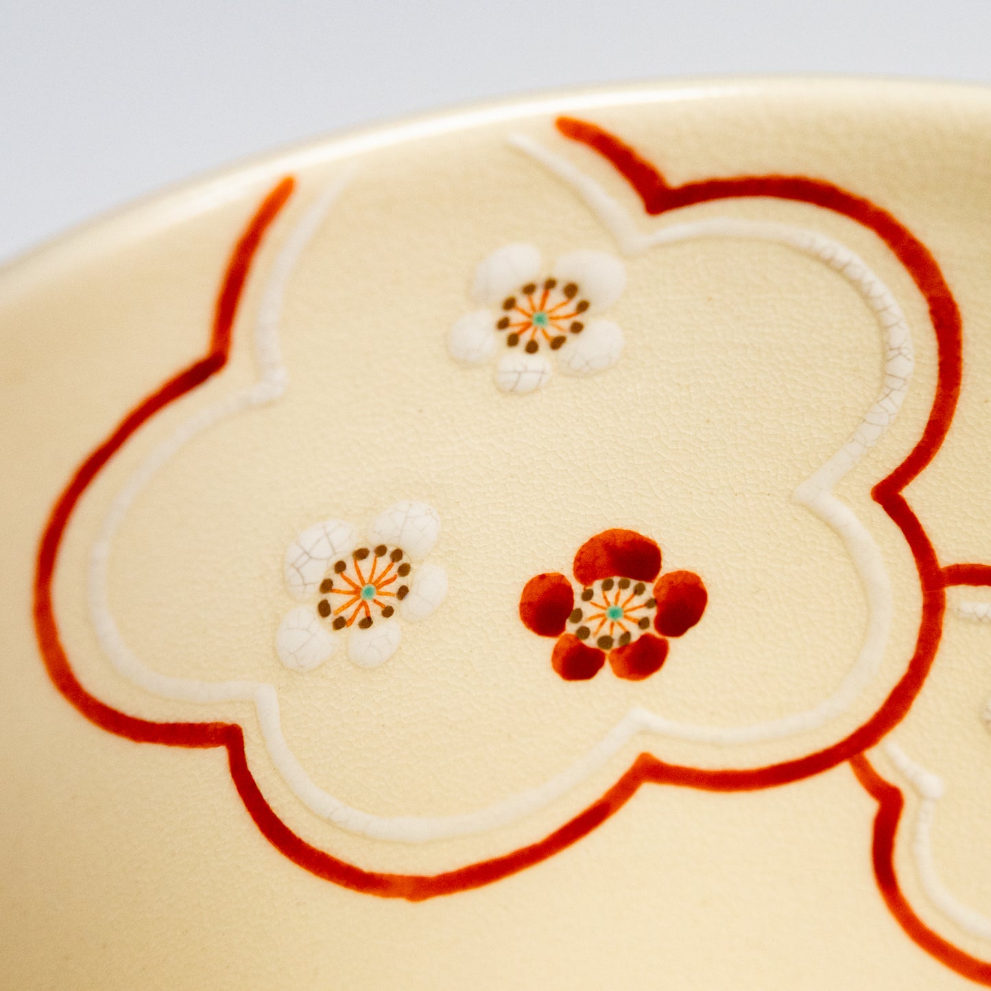 Kyoto Ware Matcha Bowl “Red and White Plum Blossoms”