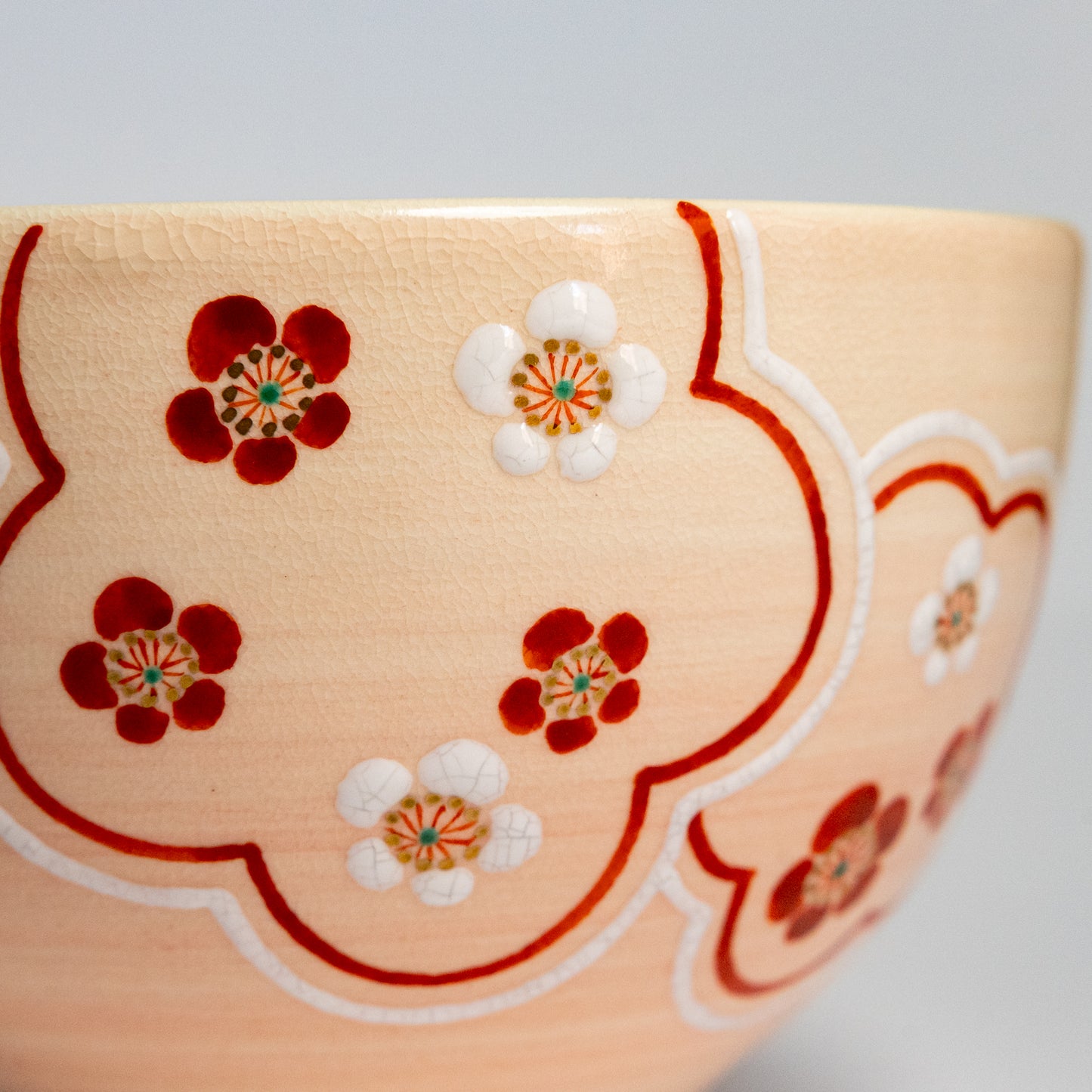 Kyoto Ware Matcha Bowl “Red and White Plum Blossoms”