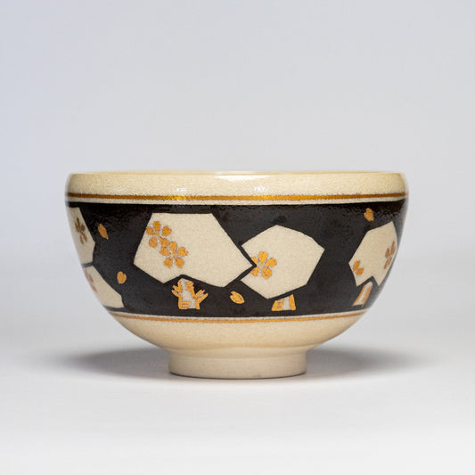 Matcha Bowl - Satsuma Ware "Kagee Sakura" (Cherry Blossom Silhouette Design)