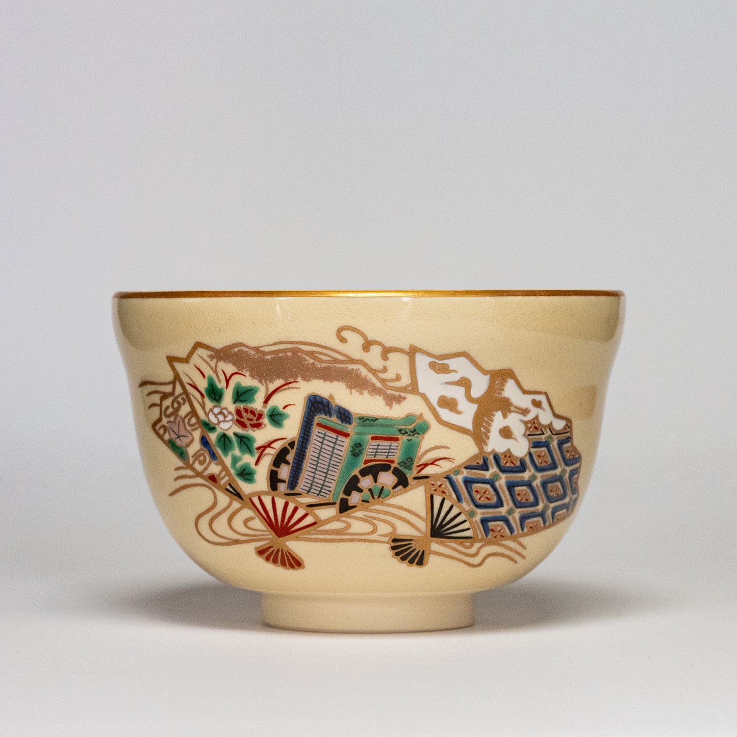 Matcha Bowl - Goshoguruma (Imperial Carriage) Ninsei Style Kyoto Ware