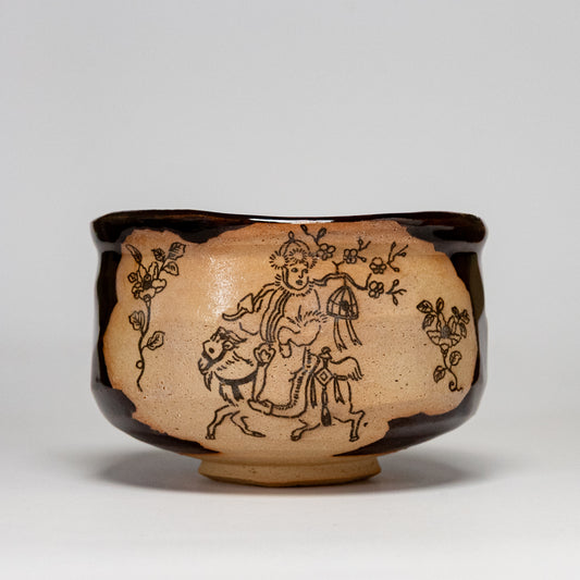 Matcha Bowl - Seto Oribe Glazed Matcha Bowl by Yusaku Hatsumi Chinese Ancient Textile Pattern Replica