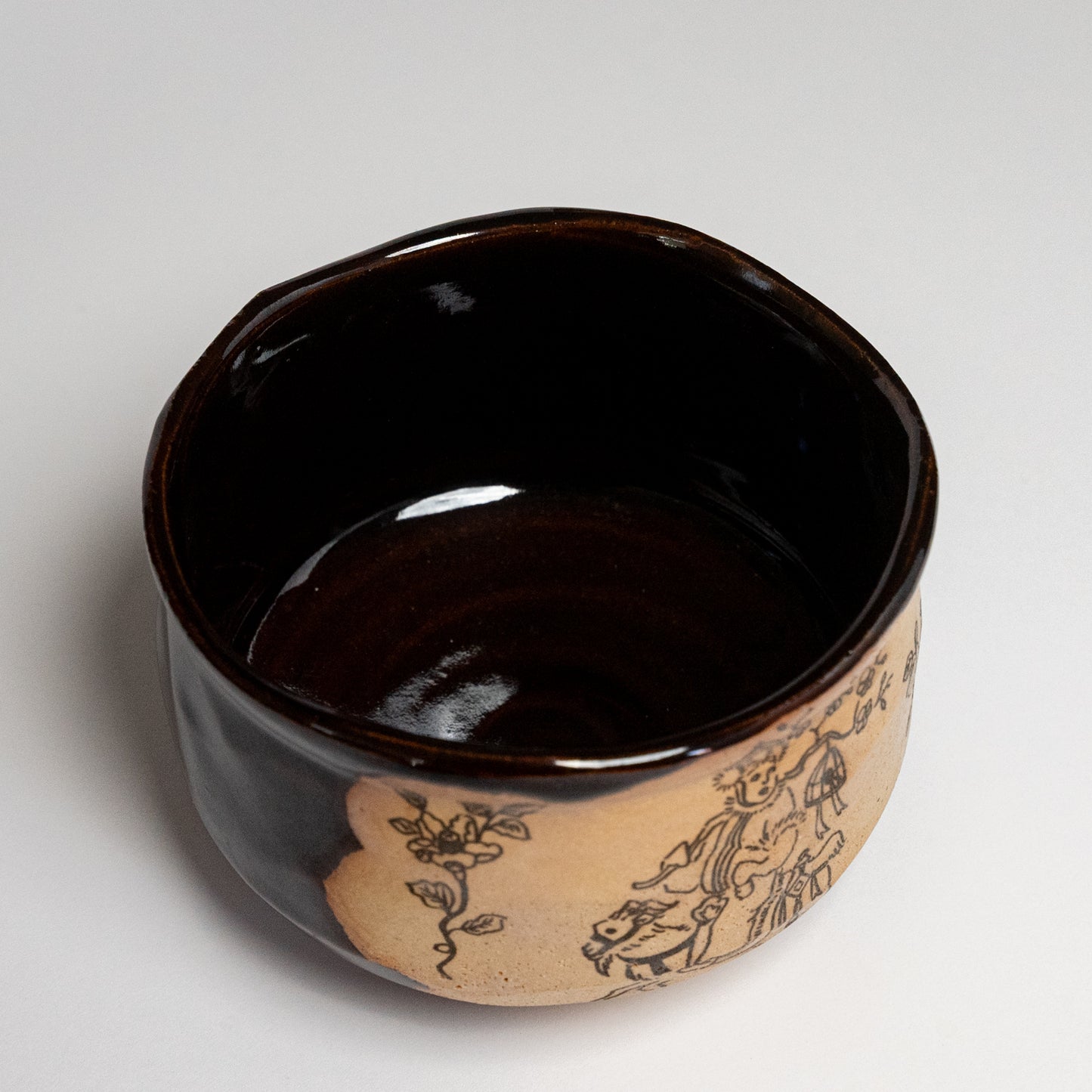 Matcha Bowl - Seto Oribe Glazed Matcha Bowl by Yusaku Hatsumi Chinese Ancient Textile Pattern Replica