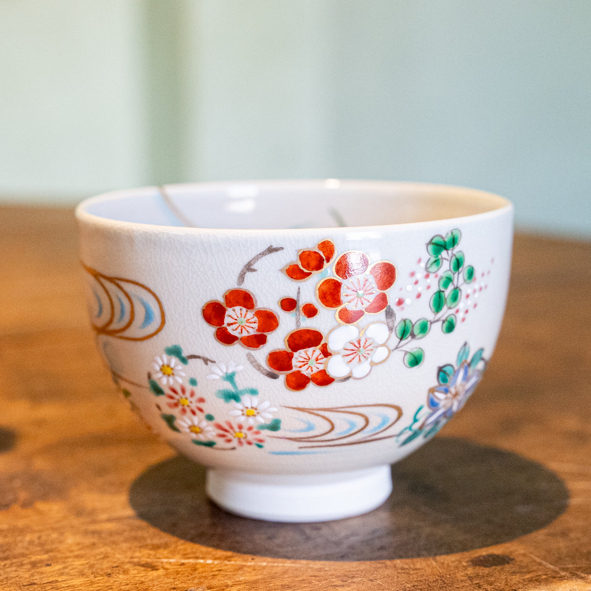 Matcha Bowl 18 - Floral Roundels and Flowing Water