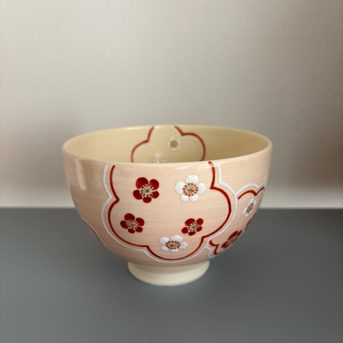 Kyoto Ware Matcha Bowl “Red and White Plum Blossoms”